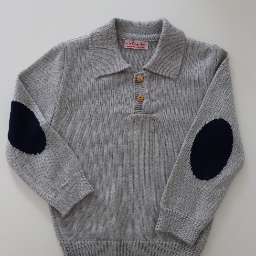Gray Sweater with Navy Accents